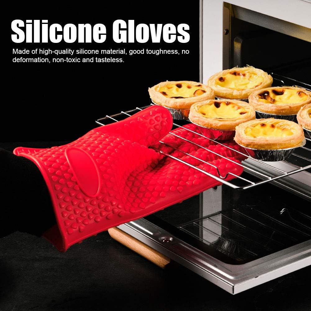 Silicone BBQ Cooking Gloves  Kitchen Oven Mitts Heat Resistant for Baking Grilling Frying Barbeque with Fingers