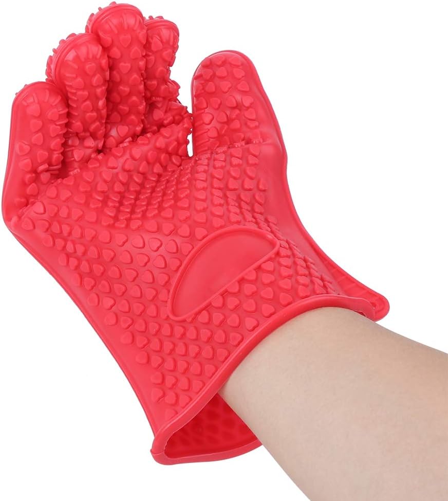 Silicone BBQ Cooking Gloves  Kitchen Oven Mitts Heat Resistant for Baking Grilling Frying Barbeque with Fingers