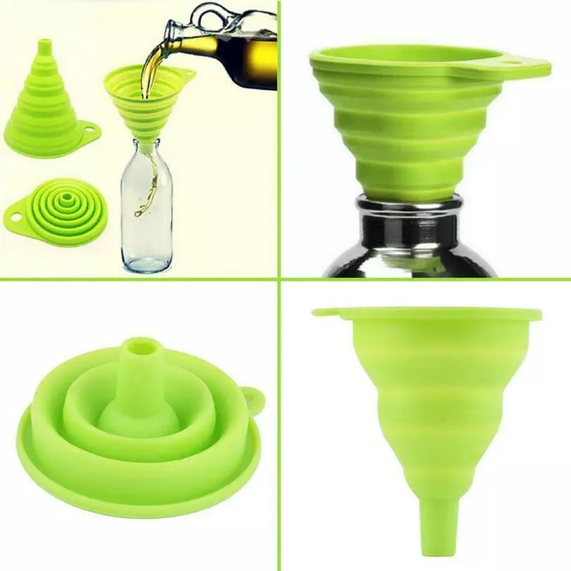 Collapsible Silicone Funnel - Flexible Funnel in Foldable Design Works Great for Tiki Torches, as a Kitchen Funnel or as Wine Decanter - Spill Free Funnel Has Multiple Uses and It's Dishwasher Safe