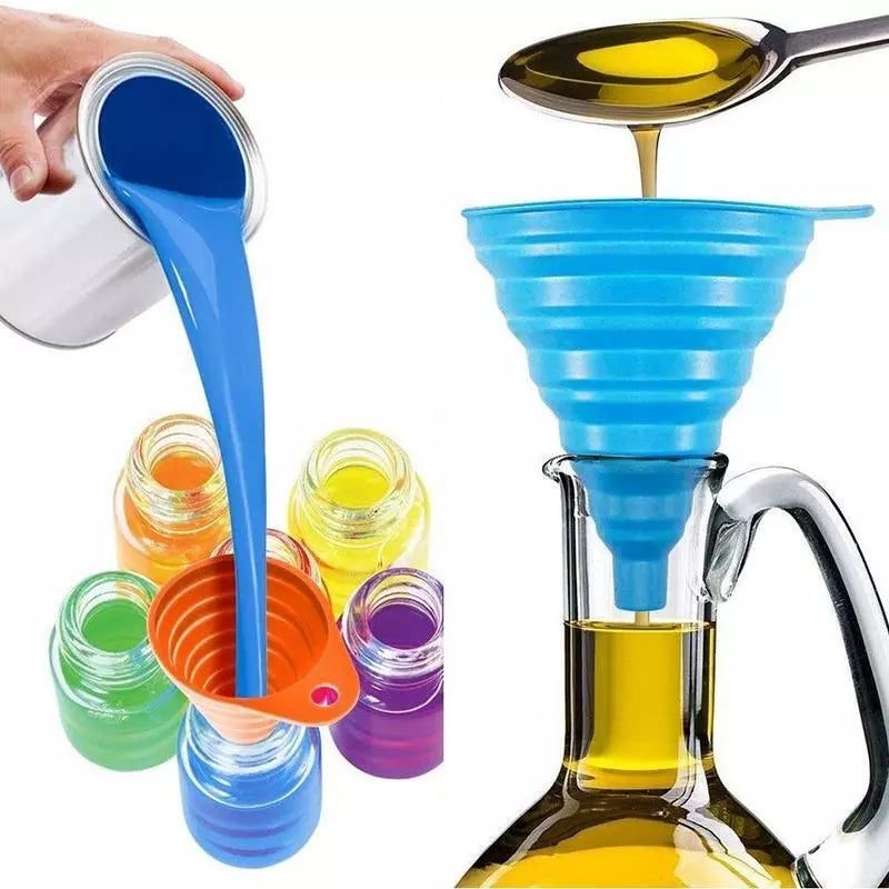 Collapsible Silicone Funnel - Flexible Funnel in Foldable Design Works Great for Tiki Torches, as a Kitchen Funnel or as Wine Decanter - Spill Free Funnel Has Multiple Uses and It's Dishwasher Safe