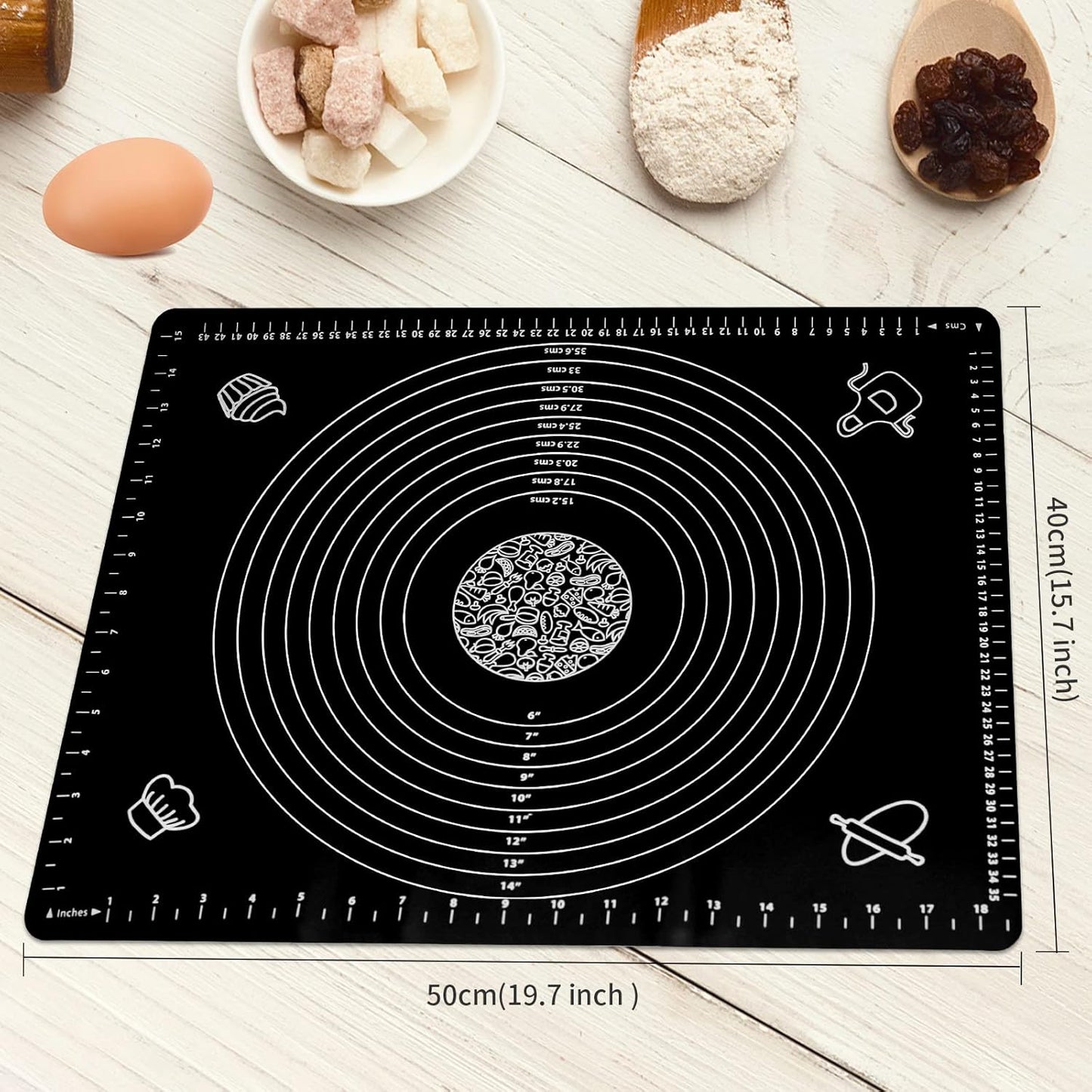 Silicone Baking Mat for Rolling Dough with Measurements, 60 x 45 cm, BPA Free, Non-Stick and Non-Slip, Baking Accessories for Baking Pizza Cake