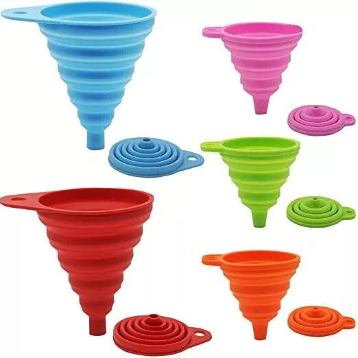 Collapsible Silicone Funnel - Flexible Funnel in Foldable Design Works Great for Tiki Torches, as a Kitchen Funnel or as Wine Decanter - Spill Free Funnel Has Multiple Uses and It's Dishwasher Safe